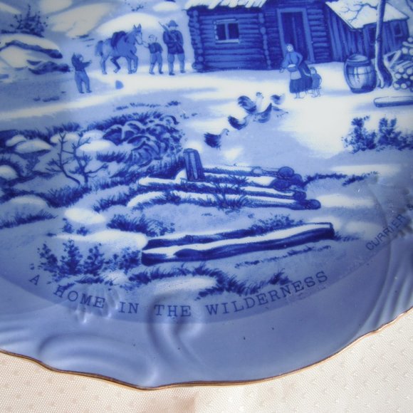 Vintage 2 Plates Currier & Ives Winter Scenes Blue-White Home Wall Decor Japan - Picture 4 of 11